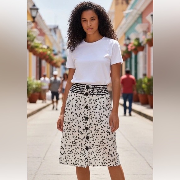 eshakti Dresses & Skirts - eShakti Skirt Butterfly Button Gathered Pencil NWOT Black White